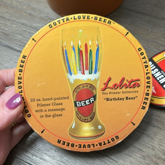 Lolita Pilsner 22 oz Glass “Birthday Beer”Colorful Candle Design in original box - Picture 5 of 6